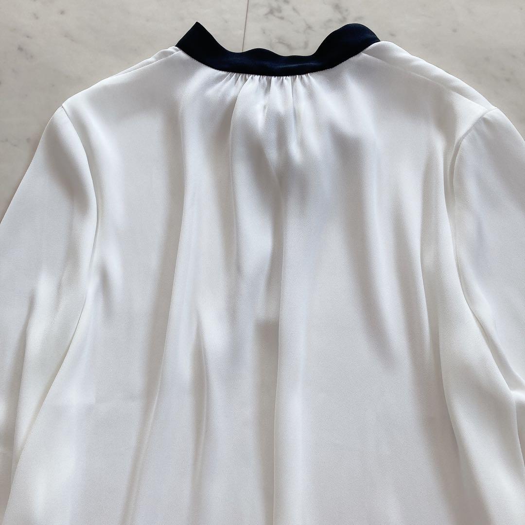 極美品　ユナイテッドアローズ　サテンバイカラー　ボウタイブラウス　とろみブラウス