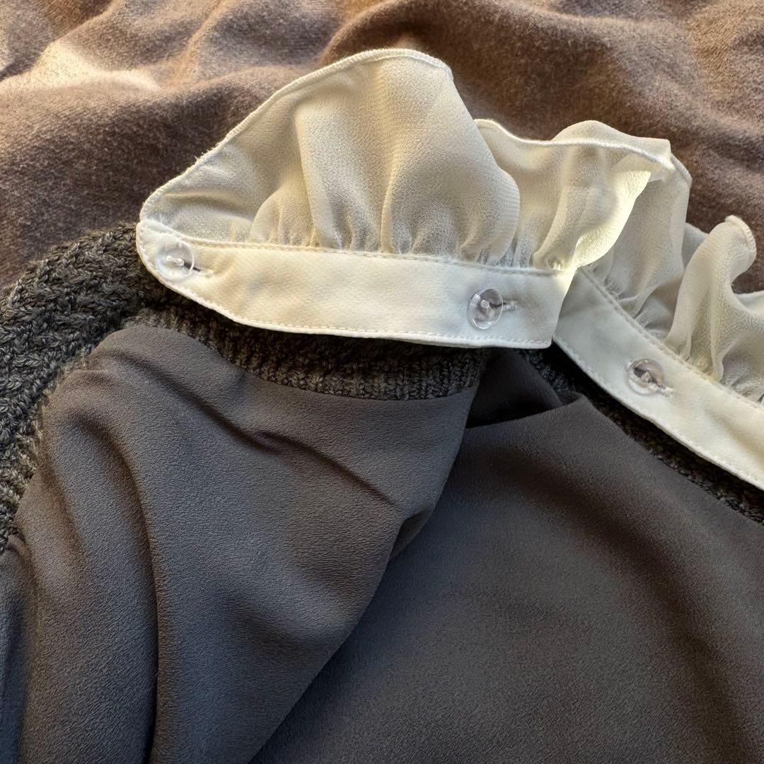 SNIDEL フリルブラウス付き シャギーニットカーディガン グレー