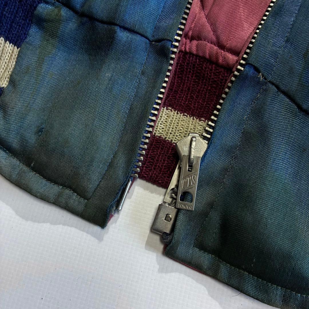 50s スカジャン 京都 鷲 富士山 TTSバタフライ 青 白 えんじ 金 和柄