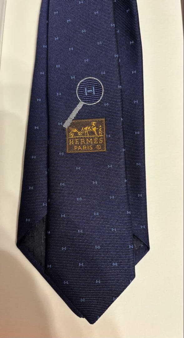 HERMES ネイビー H柄パターン ネクタイ シルク