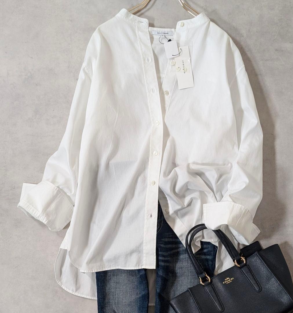 未使用★23区 サイズ46 バンドカラーシャツ カンクリーニ ホワイト