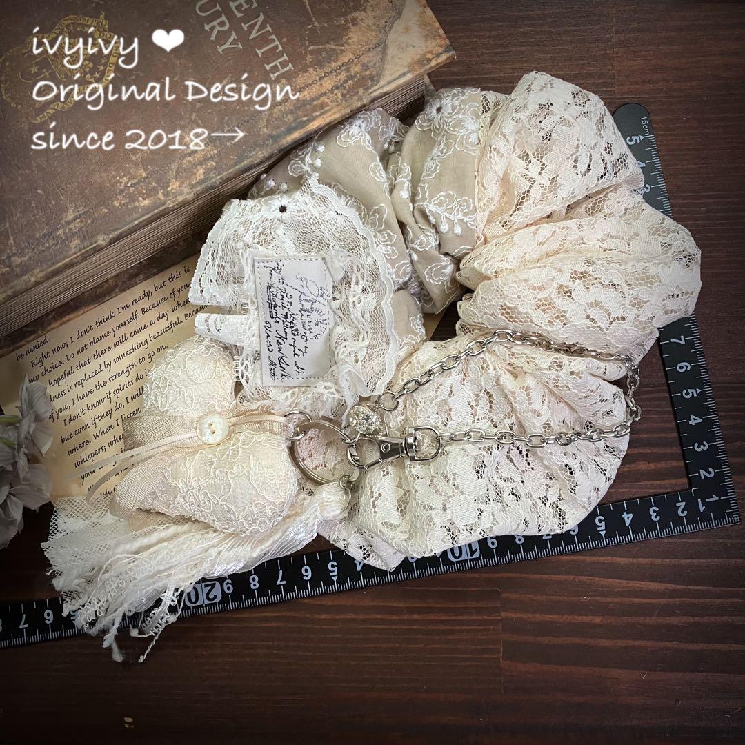 ミィ様9/27⭕️ Shabby chicなBIGシュシュ＆バッグチャーム　ハート