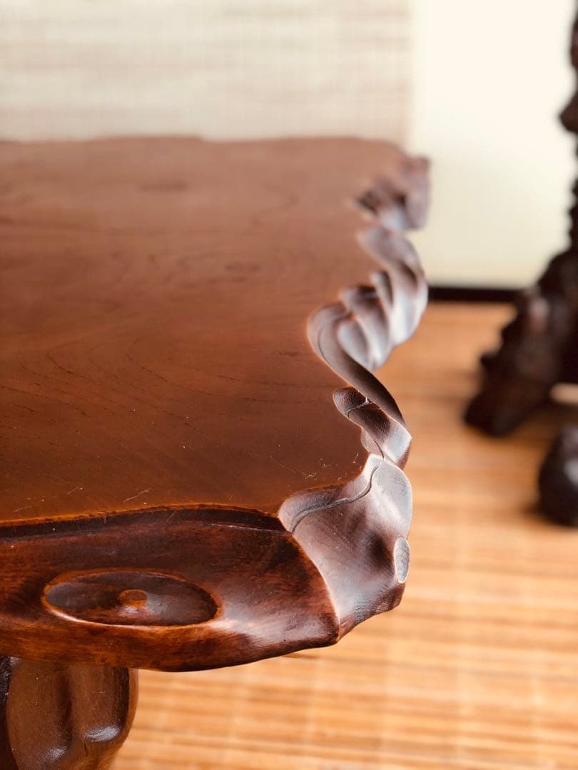 天然木 《 雰囲気がある耳付き 座卓 》