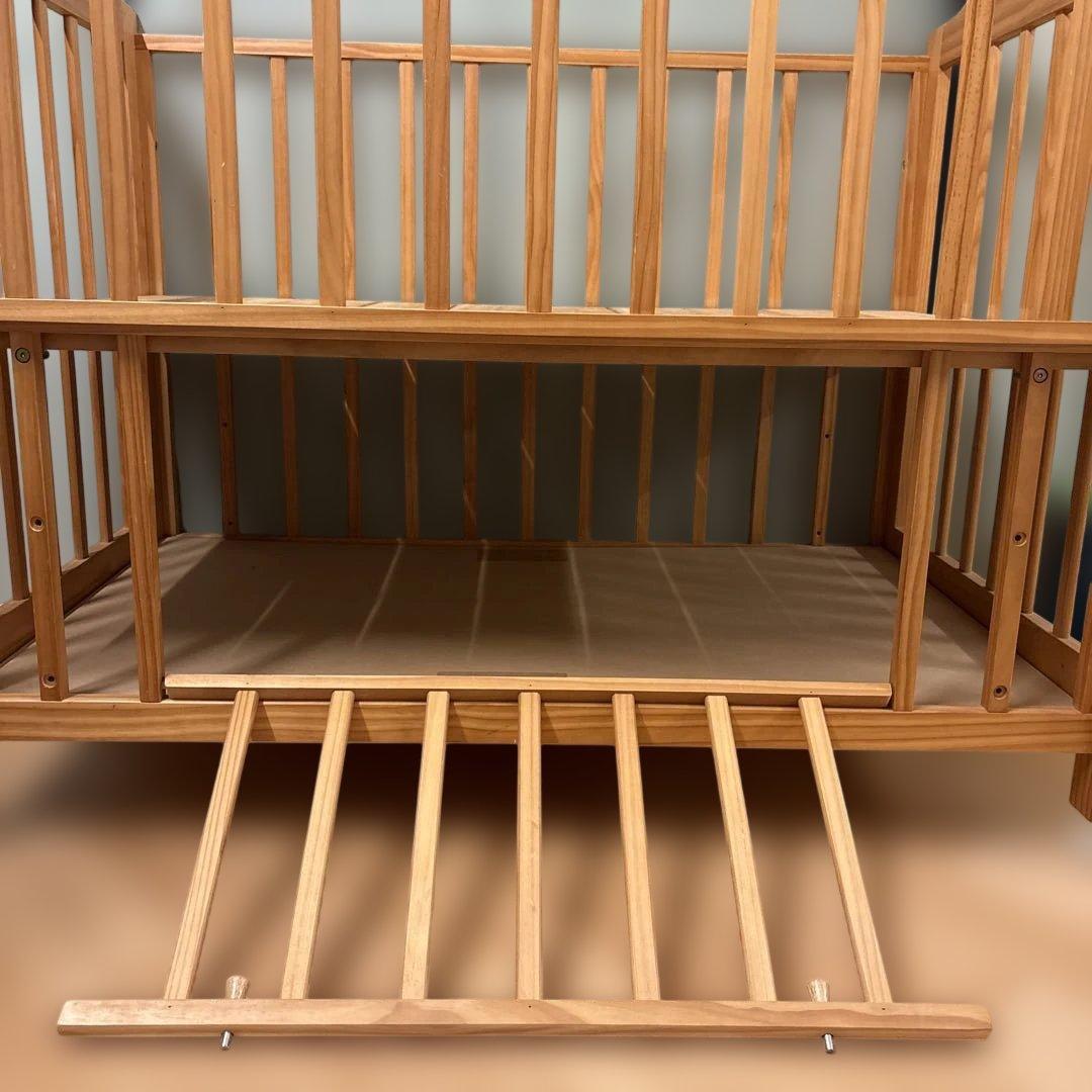 直接取引　３点　木製2段式ベビーベッド　収納付き　ベビーバス　ディズニーメリー付