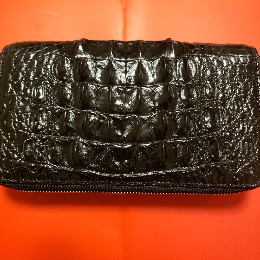 【高品質ワニ革】シャムワニ、クロコダイルレザーのダブルファスナー長財布