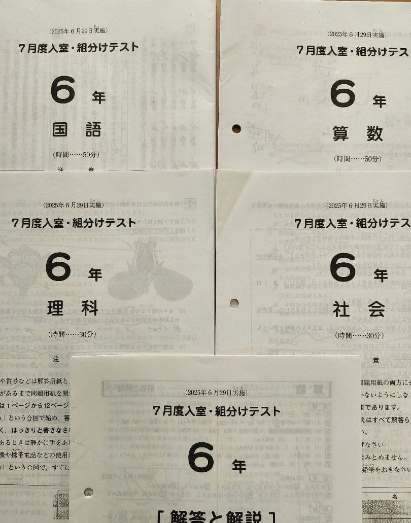 【最新版】2025年度 SAPIX 6年 マンスリー　組分け復習テスト　欠番なし