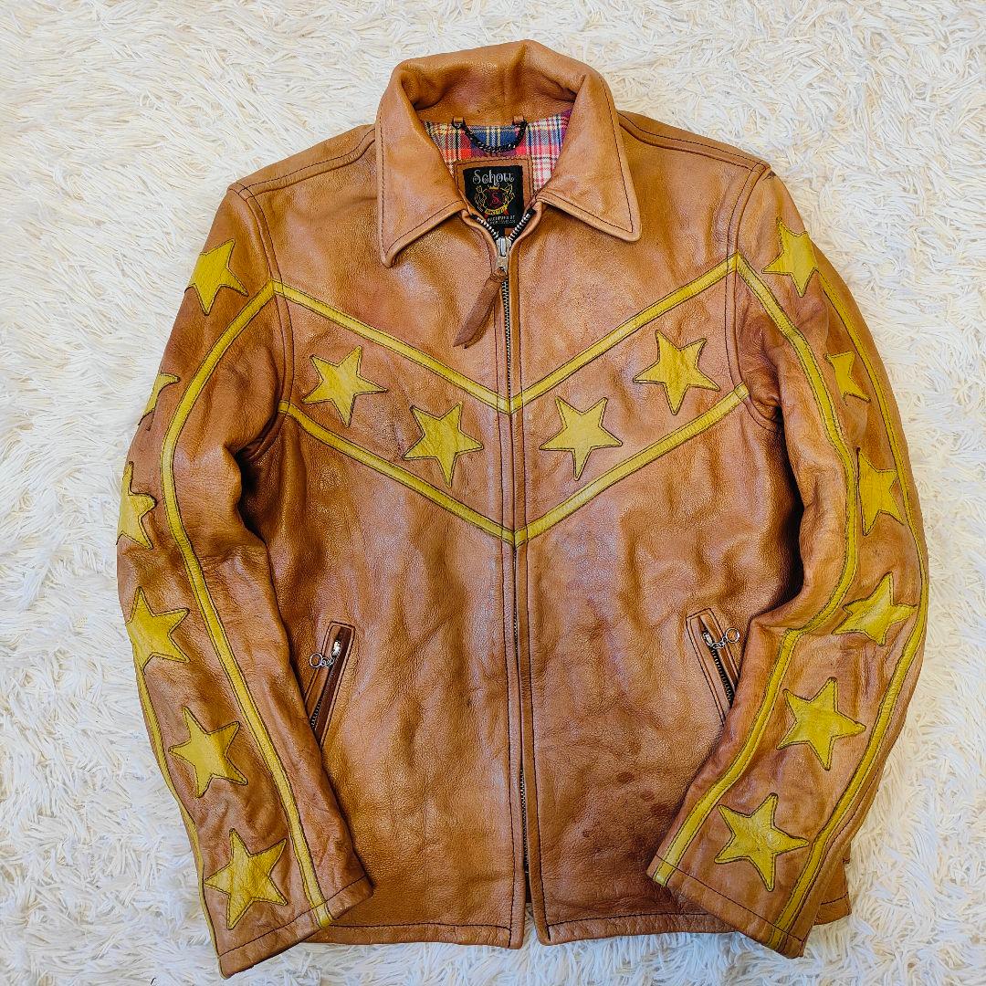 レア品　ショット　シングルライダース 星 スターブラウン サイズ M