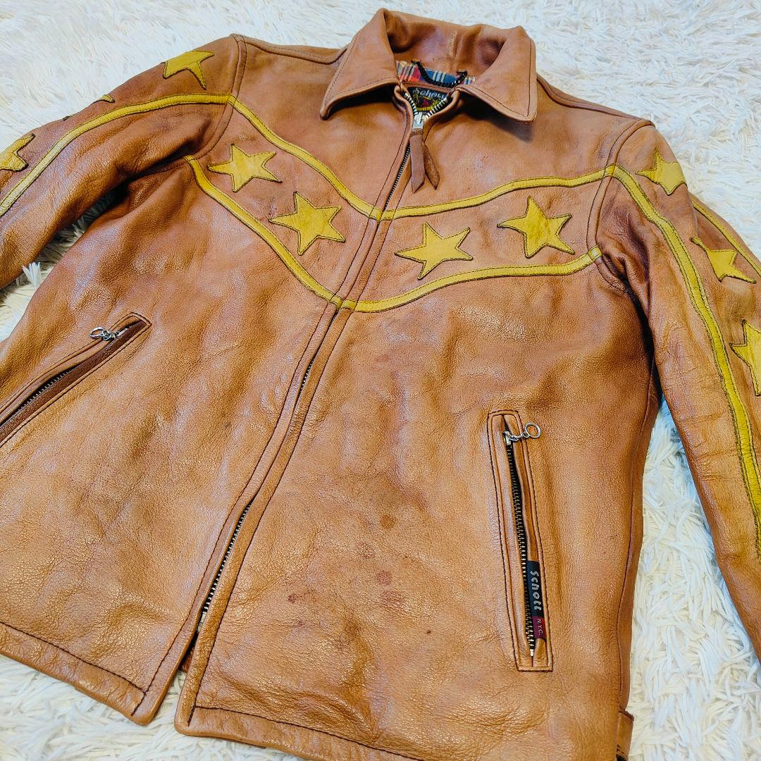 レア品　ショット　シングルライダース 星 スターブラウン サイズ M