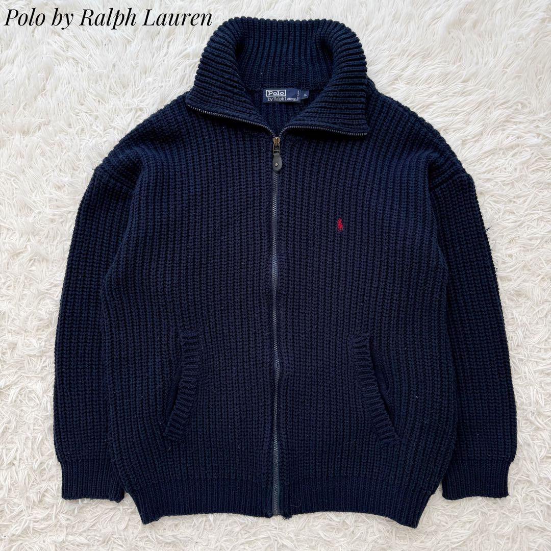 ポロラルフローレン フルジップニット ドライバーズニット ノームコア 刺繍ロゴL
