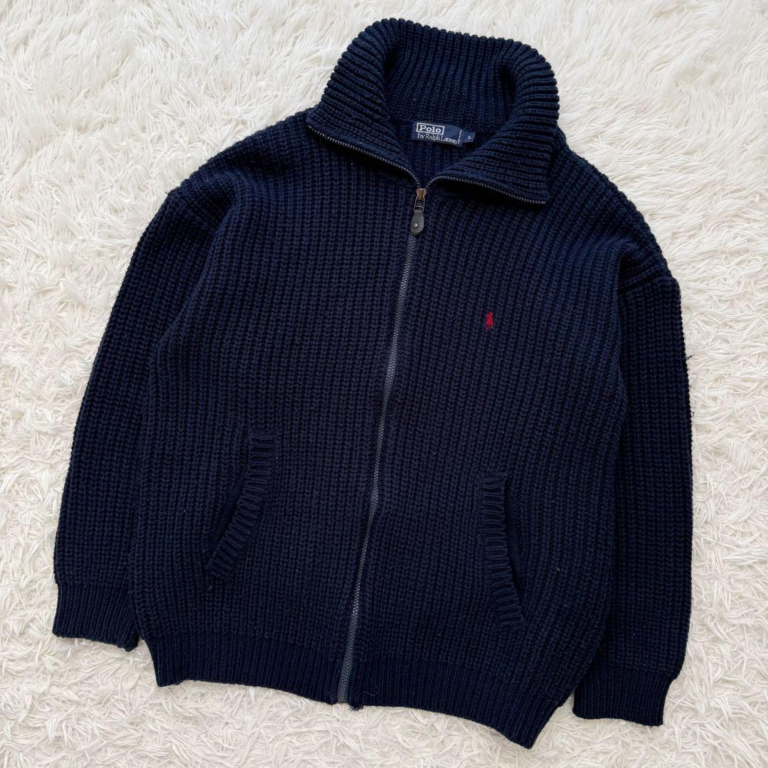 ポロラルフローレン フルジップニット ドライバーズニット ノームコア 刺繍ロゴL