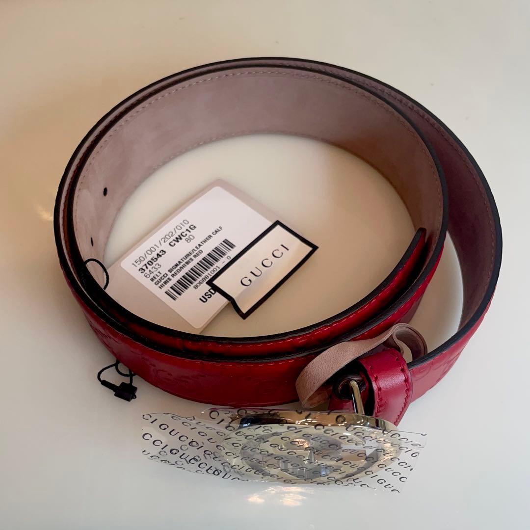 GUCCI レッド ベルト 約75-85cm