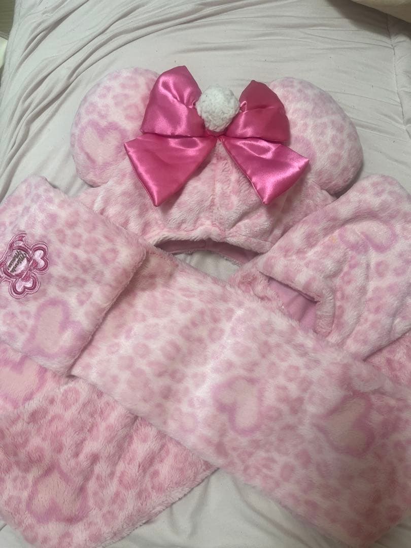 【レア】ディズニー　マフラーキャップ　ピンク　ヒョウ柄