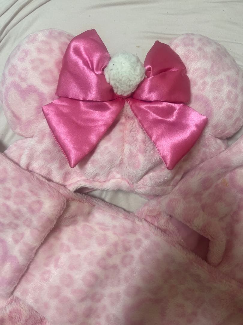 【レア】ディズニー　マフラーキャップ　ピンク　ヒョウ柄