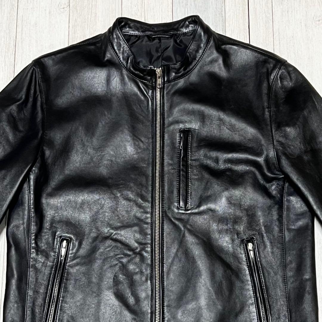 ジャーナルスタンダード　レザージャケット ノーカラー　シングルライダース　羊革