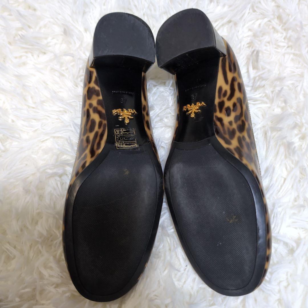 ☘*有様 美品 PRADA レオパード柄/ヒョウ柄 エナメル リボンパンプス 2