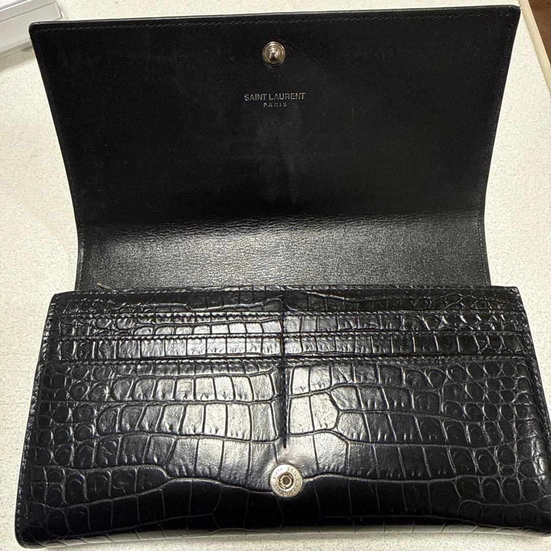 美品 サンローラン 長財布 カサンドラロゴクロコ フラップレザーブラック
