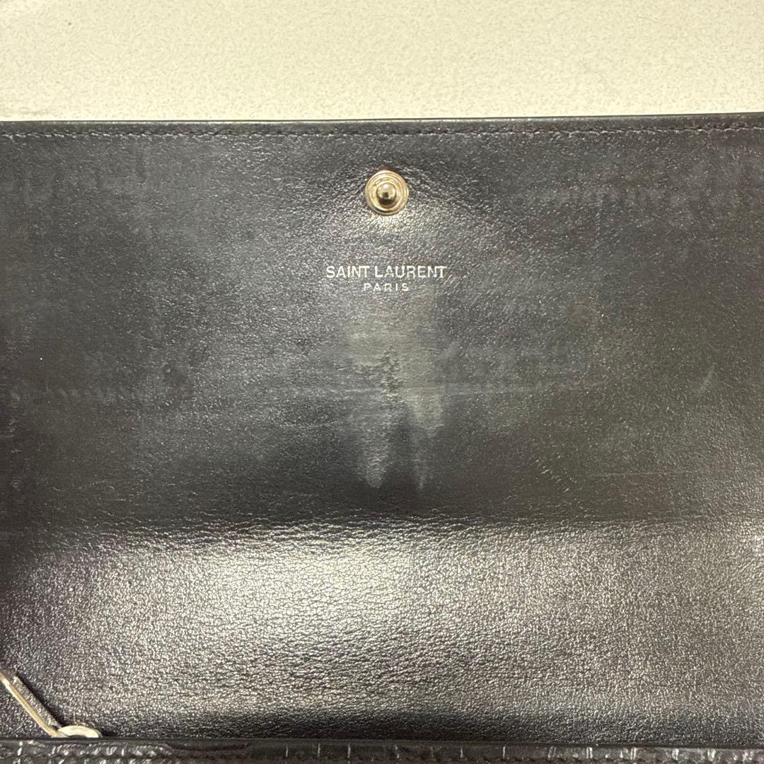 美品 サンローラン 長財布 カサンドラロゴクロコ フラップレザーブラック
