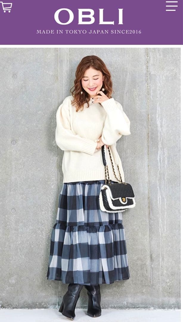 OBLI オーガンジーブロックチェックスカート/ブラック （新品未使用）
