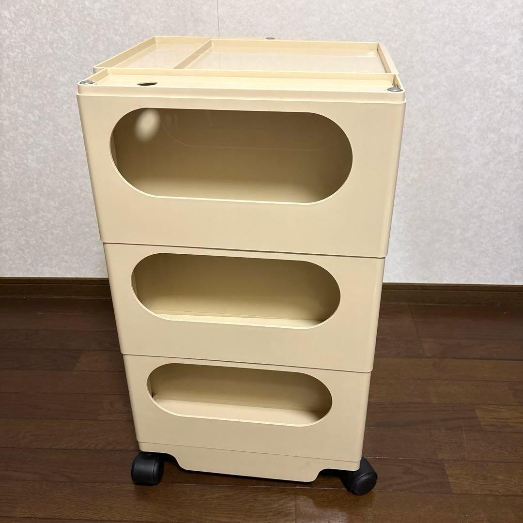 【良品】B-LINE ボビーワゴン 3段5トレイ ベージュ ジョエ・コロンボ