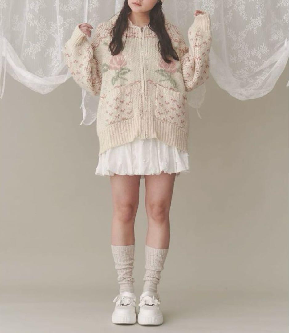 【美品】Y043 メリージェニー roseカウチンニット F ピンク ハート