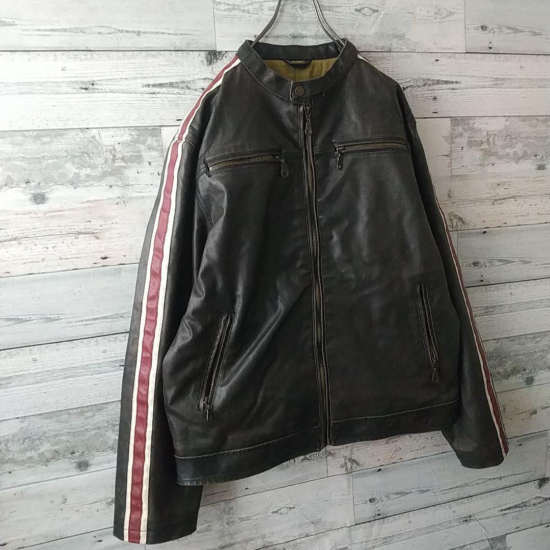 本革 リアルレザー サイドライン ライダース レザージャケット M ブラウン