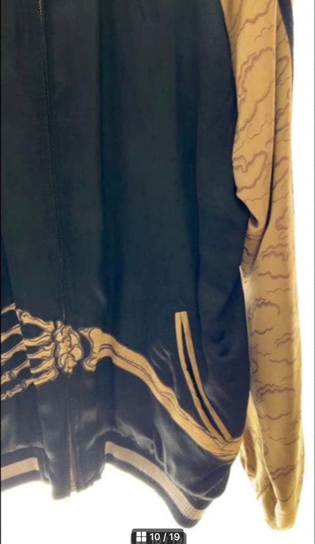 【花旅楽団】リバーシブル　スカジャン　スカル　ゴールド　ブラック　Lサイズ