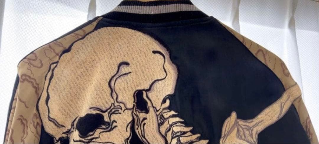 【花旅楽団】リバーシブル　スカジャン　スカル　ゴールド　ブラック　Lサイズ