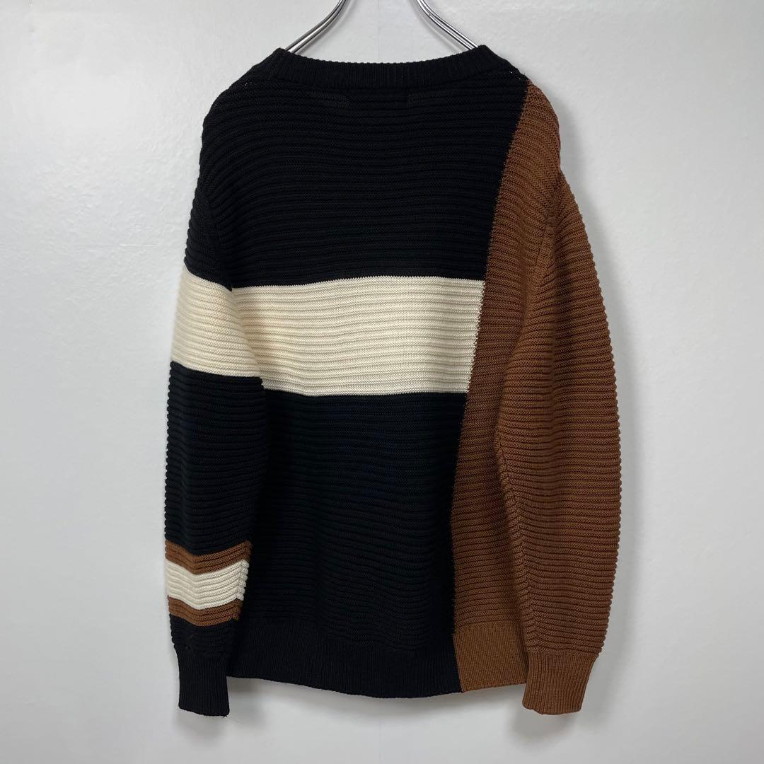 CULLNI ブロックパターン　切替リブ編みクルーネックニットセーター