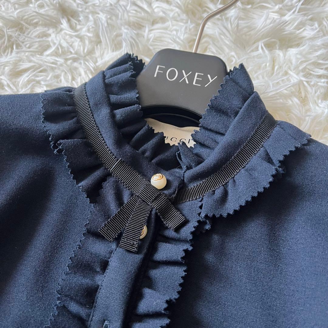 【美品✨】グッチ　ワンピース　パールボタン　ソーホー　フリル　リボン　近年　濃紺