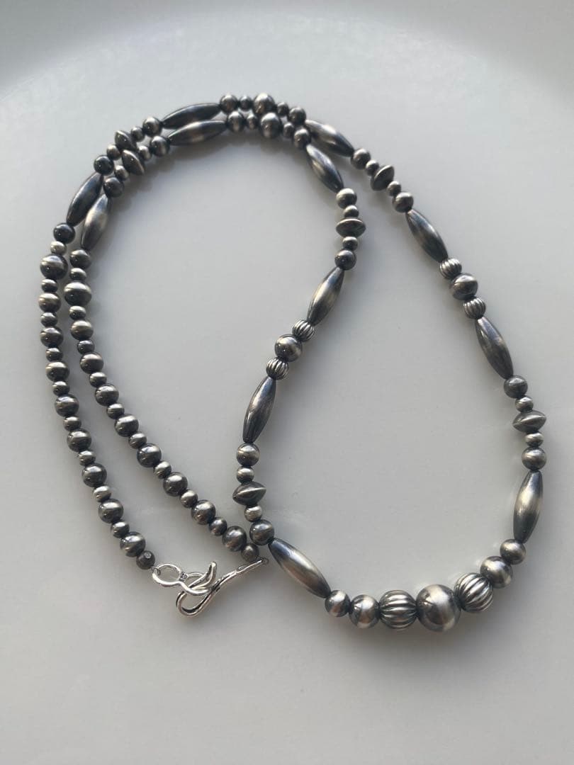 ナバホ ビーズ パール シルバー silver 925 ネックレス 燻銀 51