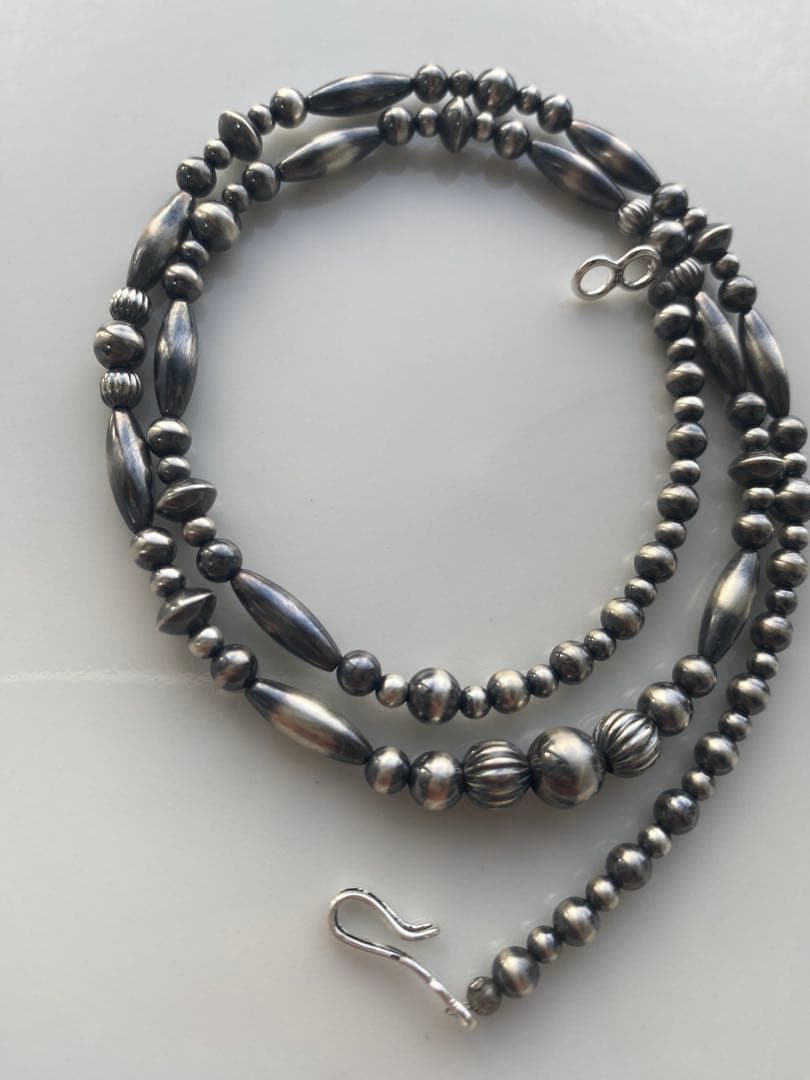 ナバホ ビーズ パール シルバー silver 925 ネックレス 燻銀 51