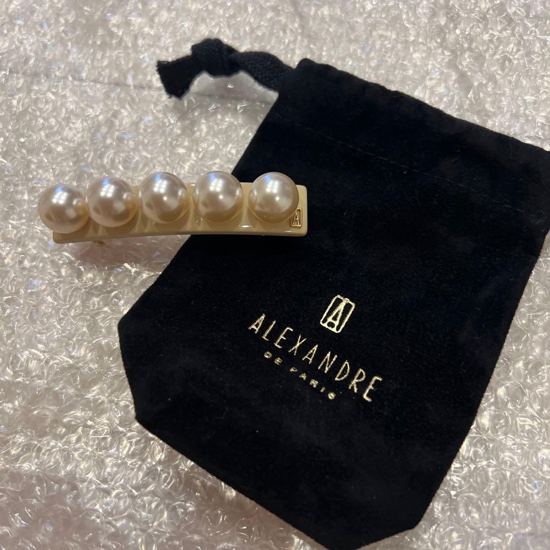 アレクサンドルドゥパリ　バレッタ　パール　6㎝　ベージュ　Sサイズ