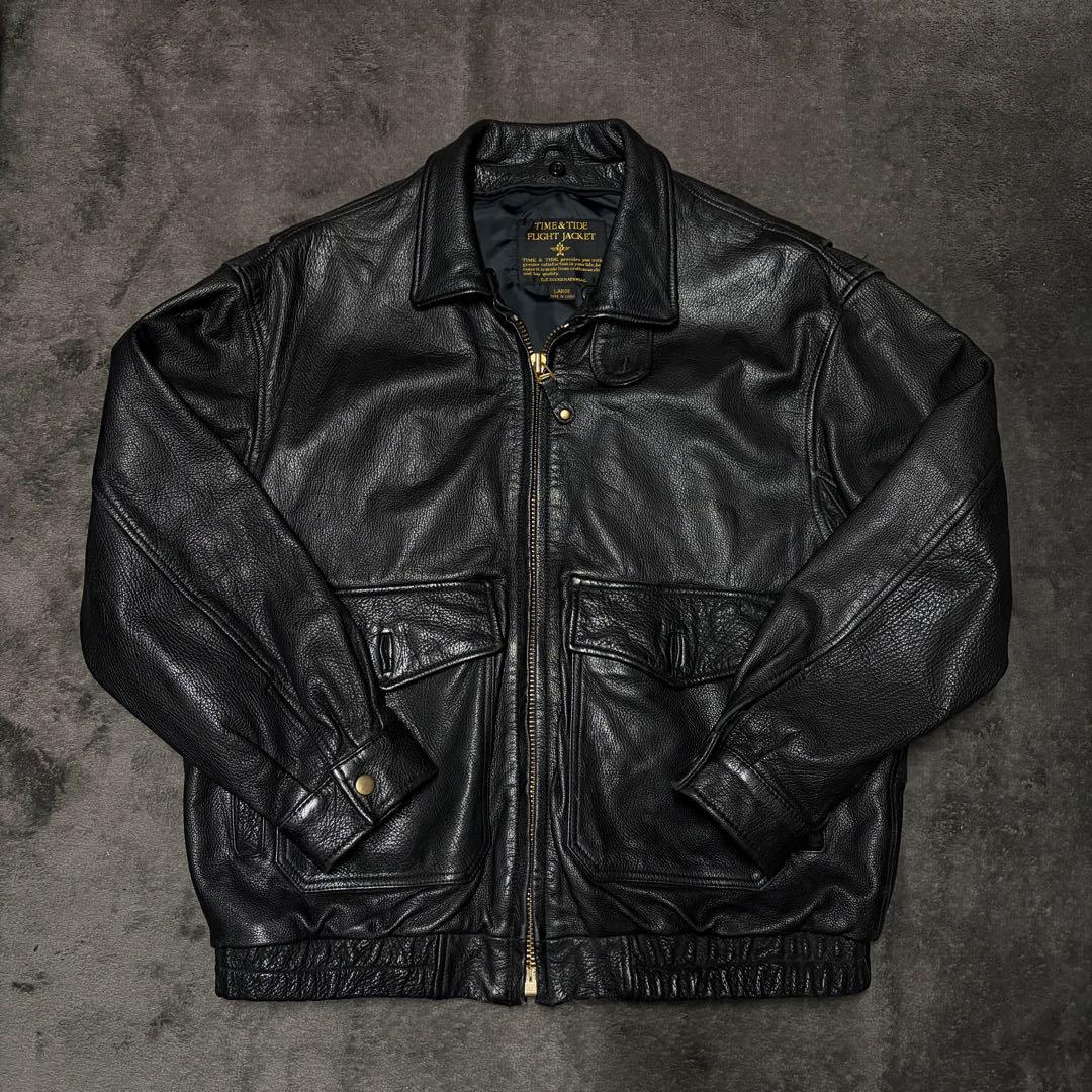 TIME & TIDE razor flight jacket黒 L 短丈 本革