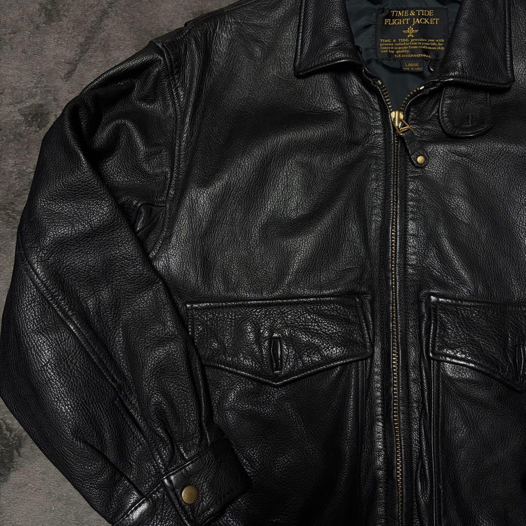 TIME & TIDE razor flight jacket黒 L 短丈 本革