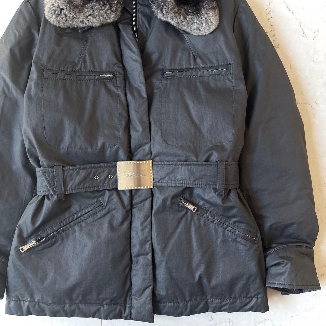 美品 ブルマリン ベルト付 コーティングコットン ショート ダウンジャケット