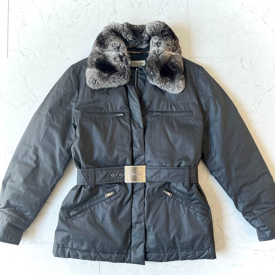 美品 ブルマリン ベルト付 コーティングコットン ショート ダウンジャケット