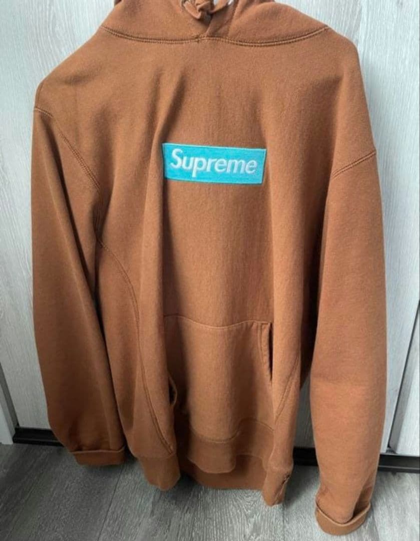 2017 シュプリームボックスロゴパーカー 茶 ティファニーブルー