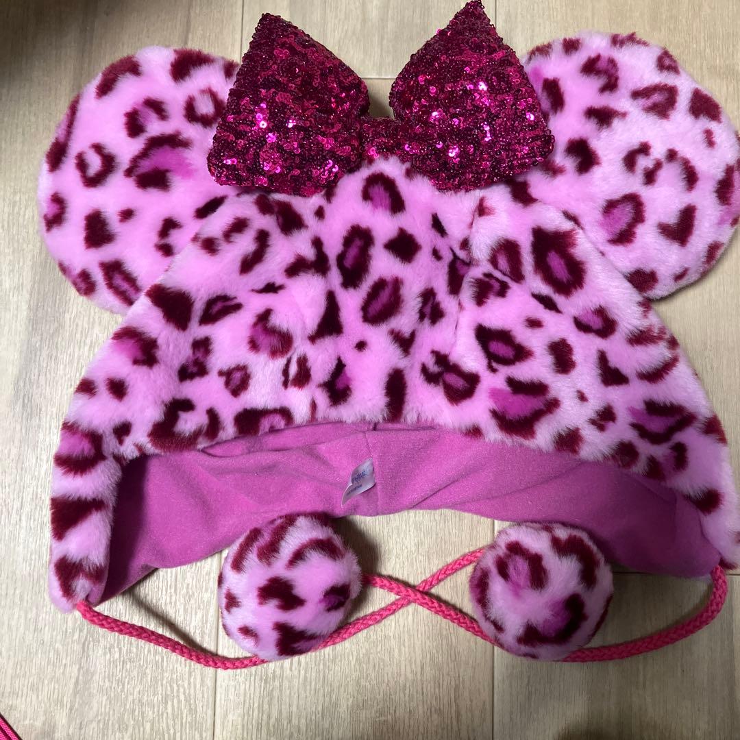 ディズニーミニーファンキャップ　ヒョウ柄ピンク