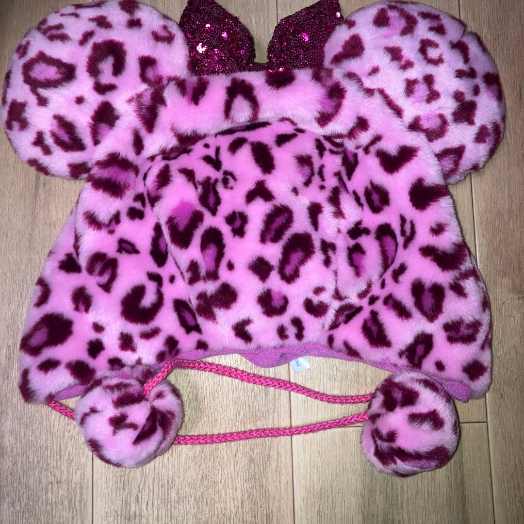 ディズニーミニーファンキャップ　ヒョウ柄ピンク