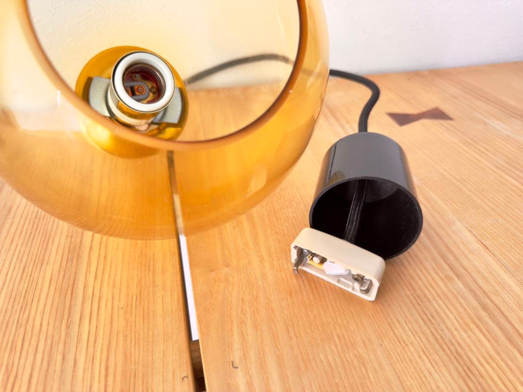 オレンジ アンバー ガラス シェード ペンダントライト 昭和 レトロ 2個セット