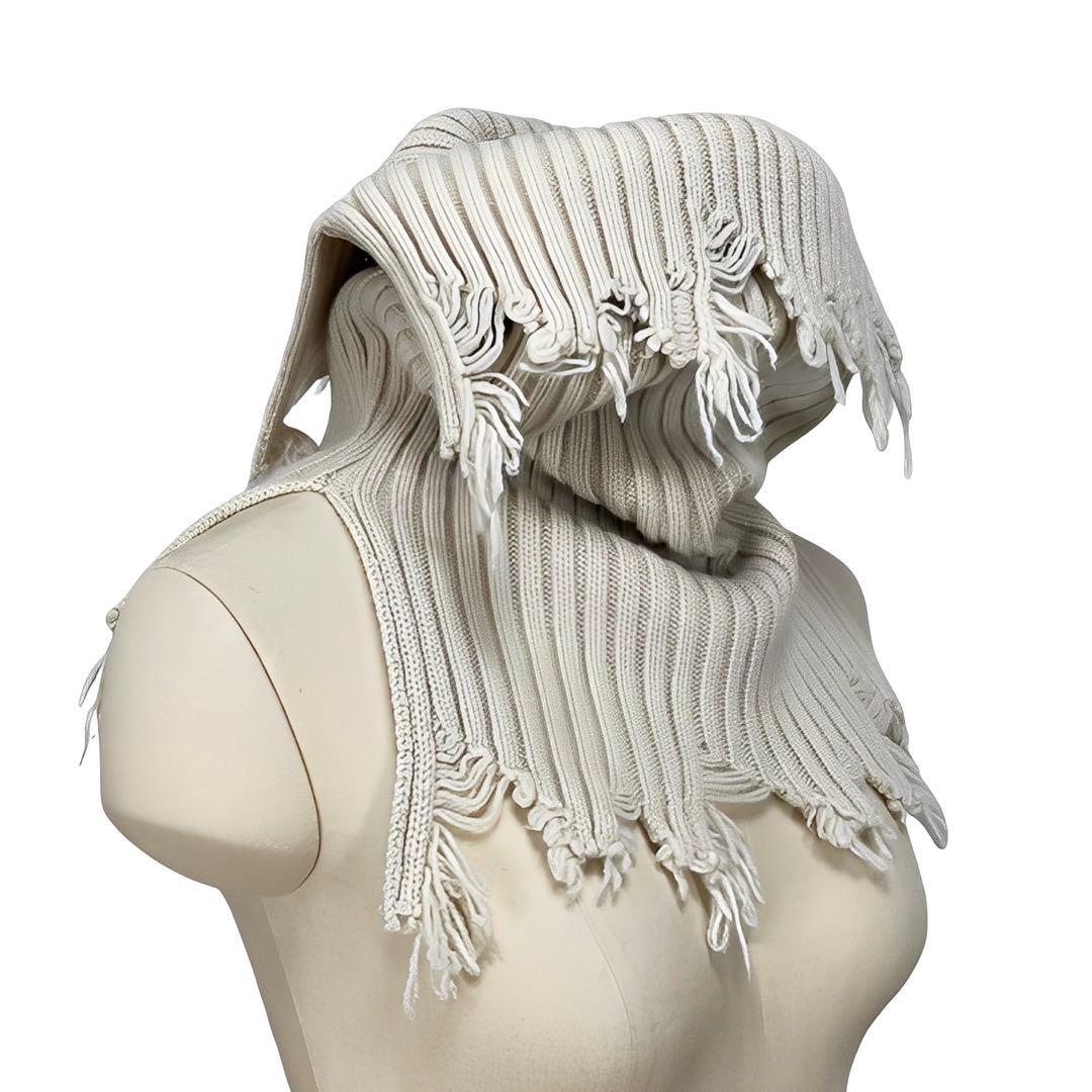 Ｙ's 21AW 美品 リブニット 解れ加工 スヌード アイボリー