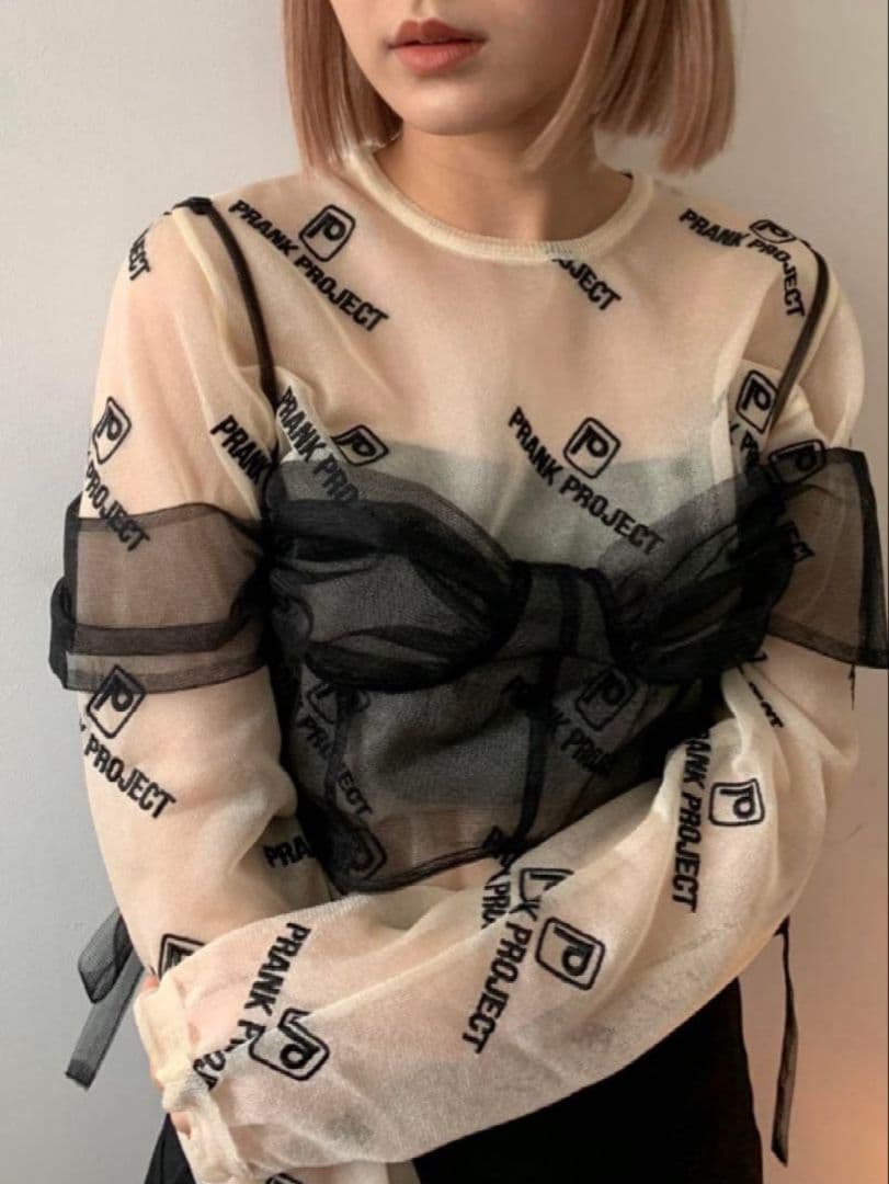 PRANK PROJECT シースルーロゴジャガードニット　ベージュ