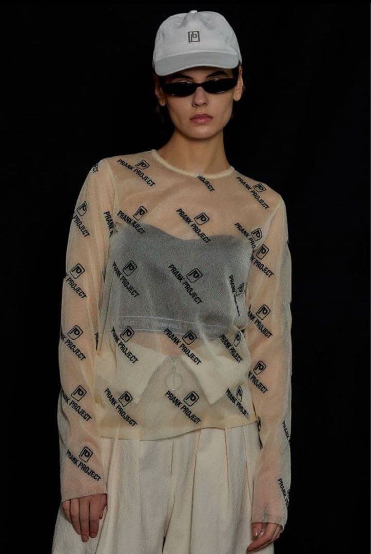 PRANK PROJECT シースルーロゴジャガードニット　ベージュ