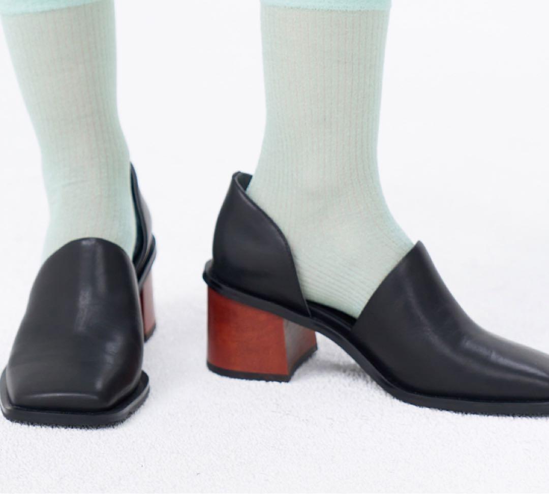 最後値下げ　LANVIN en Bleu スクエアトゥサイドオープンパンプス