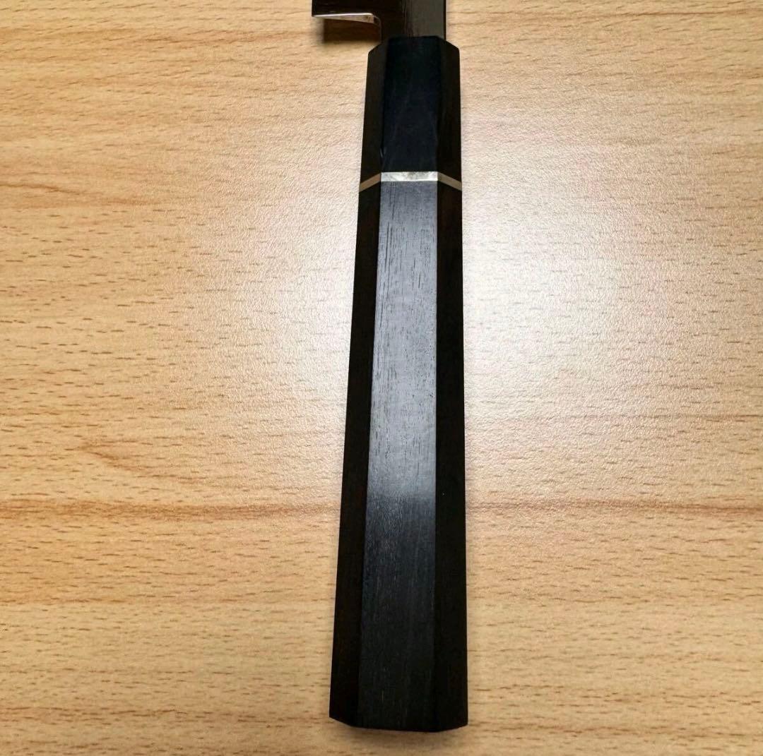 切付柳刃包丁　鏡面　黒檀本牛角八角柄　刺身包丁　（全鋼）