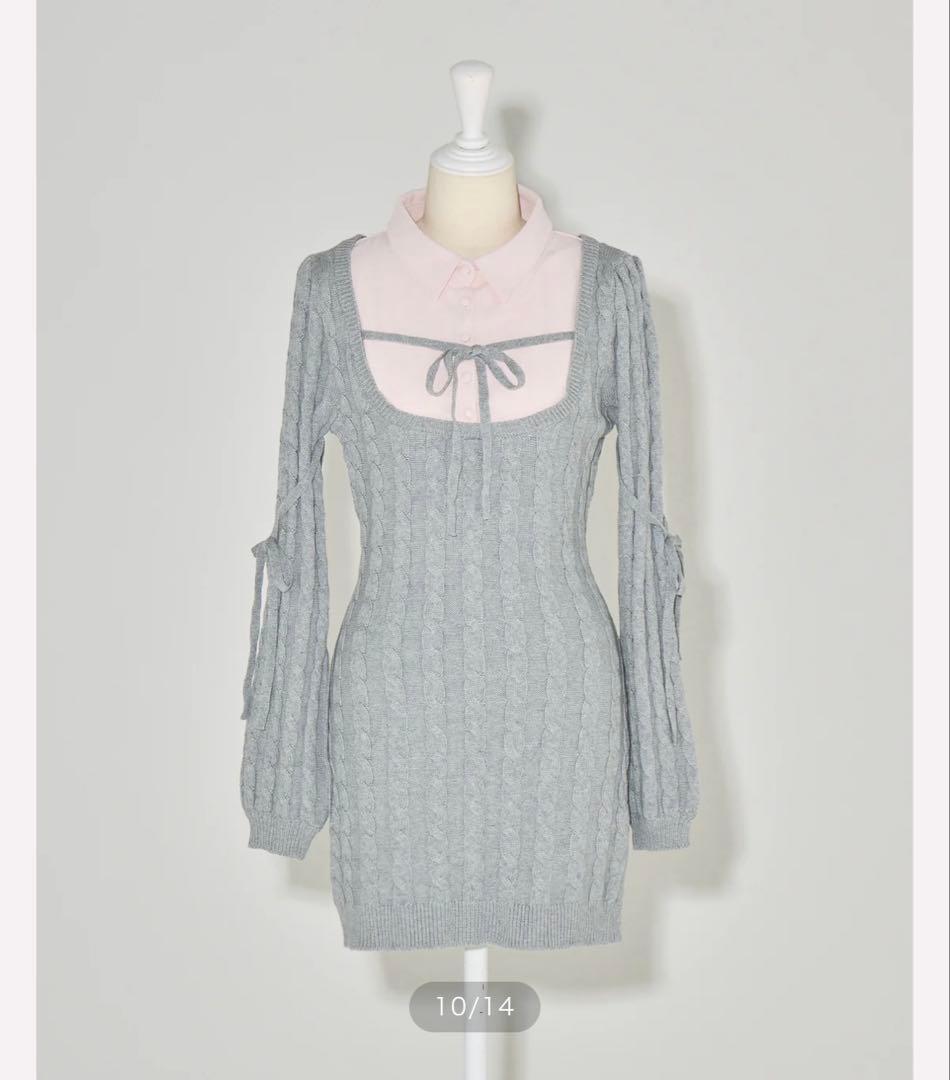 pium レイヤードケーブルニットワンピ