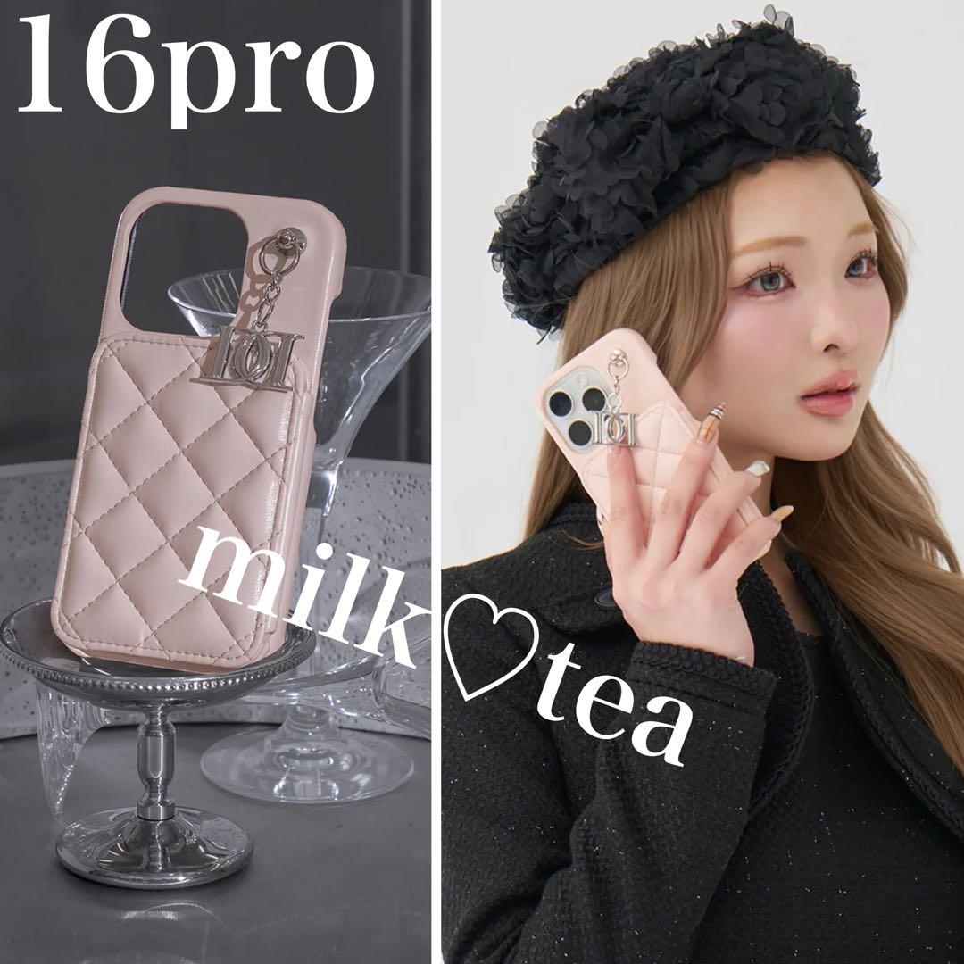 キルティングミラーDDチャームiPhoneケース iPhone16pro ピンク