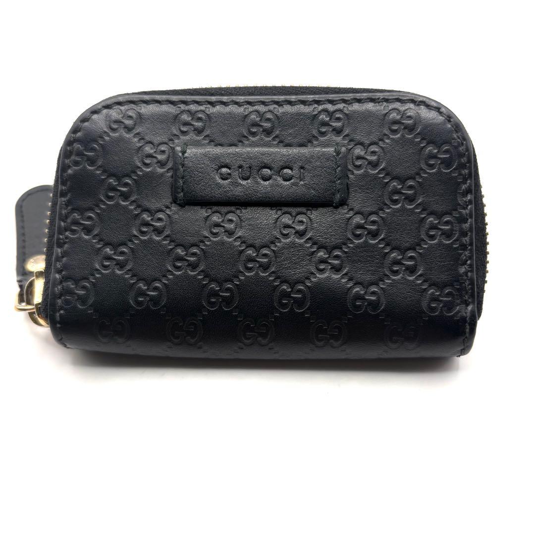 グッチ ケース マイクロシマ GG レザー ラウンドファスナー ブラック