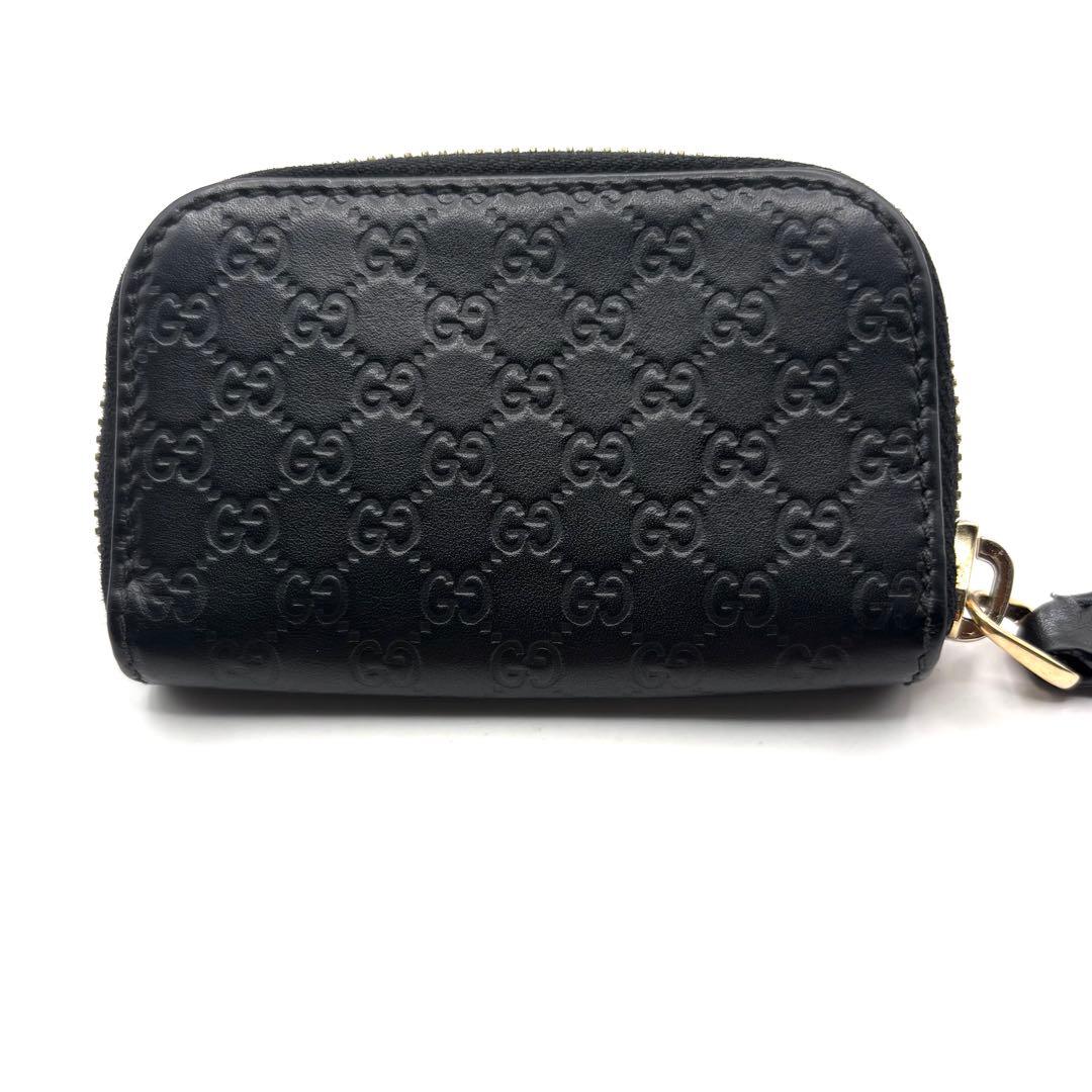グッチ ケース マイクロシマ GG レザー ラウンドファスナー ブラック