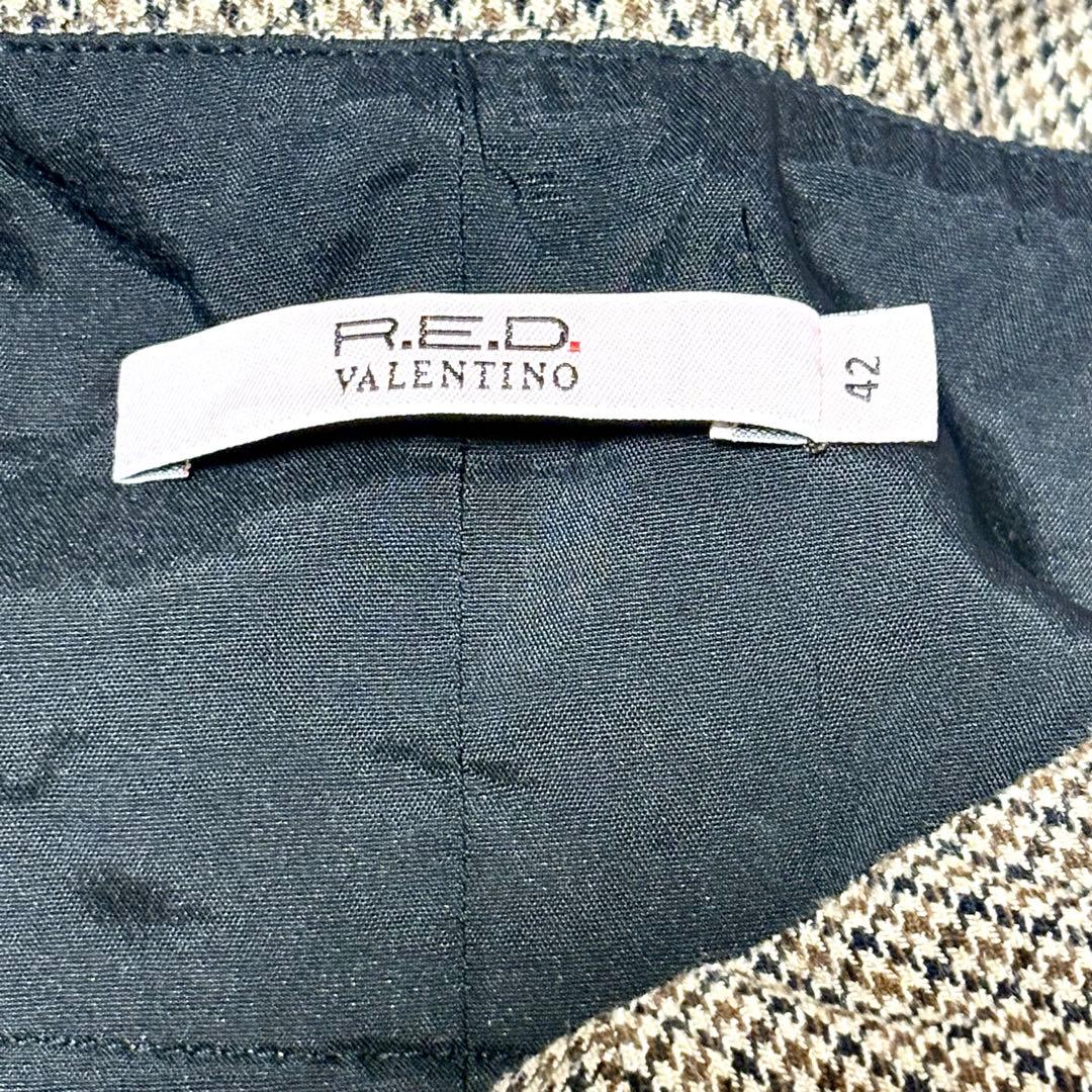 【極美品】レッドヴァレンティノ　ロングスカート　リボン　レース　茶　チェック　M